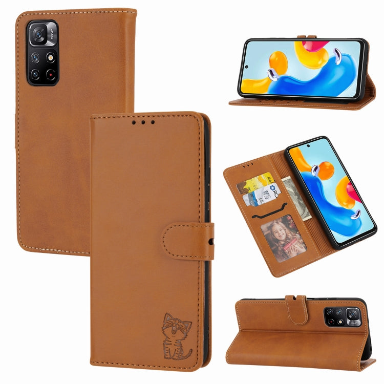 Embossed Happy Cat Pattern Leather Phone Case, For Xiaomi Redmi Note 11 4G Global/11S, For Xiaomi Redmi Note 11 Pro Global, For Samsung Galaxy A23 4G, For Xiaomi Poco M4 Pro