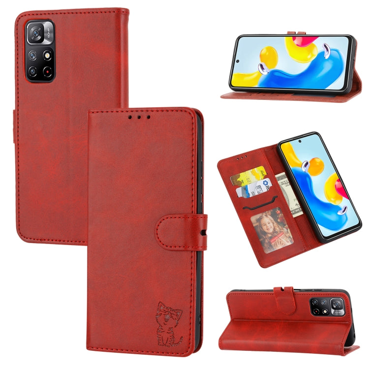 Embossed Happy Cat Pattern Leather Phone Case, For Xiaomi Redmi Note 11 4G Global/11S, For Xiaomi Redmi Note 11 Pro Global, For Samsung Galaxy A23 4G, For Xiaomi Poco M4 Pro