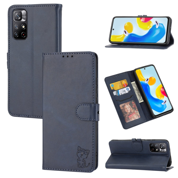 Embossed Happy Cat Pattern Leather Phone Case, For Xiaomi Redmi Note 11 4G Global/11S, For Xiaomi Redmi Note 11 Pro Global, For Samsung Galaxy A23 4G, For Xiaomi Poco M4 Pro