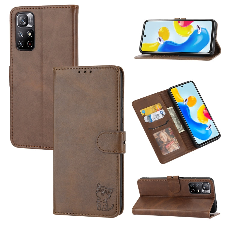 Embossed Happy Cat Pattern Leather Phone Case, For Xiaomi Redmi Note 11 4G Global/11S, For Xiaomi Redmi Note 11 Pro Global, For Samsung Galaxy A23 4G, For Xiaomi Poco M4 Pro