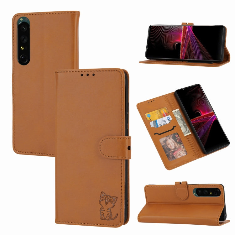 Embossed Happy Cat Pattern Leather Phone Case, For Sony Xperia 1 IV, For Sony Xperia 10 IV, For Xiaomi Redmi Note 11E