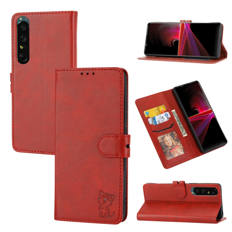 Embossed Happy Cat Pattern Leather Phone Case, For Sony Xperia 1 IV, For Sony Xperia 10 IV, For Xiaomi Redmi Note 11E