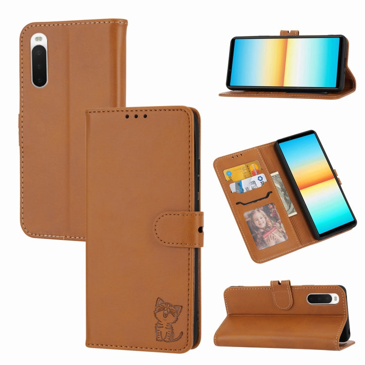 Embossed Happy Cat Pattern Leather Phone Case, For Sony Xperia 1 IV, For Sony Xperia 10 IV, For Xiaomi Redmi Note 11E
