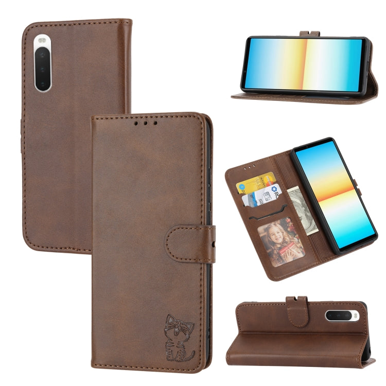 Embossed Happy Cat Pattern Leather Phone Case, For Sony Xperia 1 IV, For Sony Xperia 10 IV, For Xiaomi Redmi Note 11E
