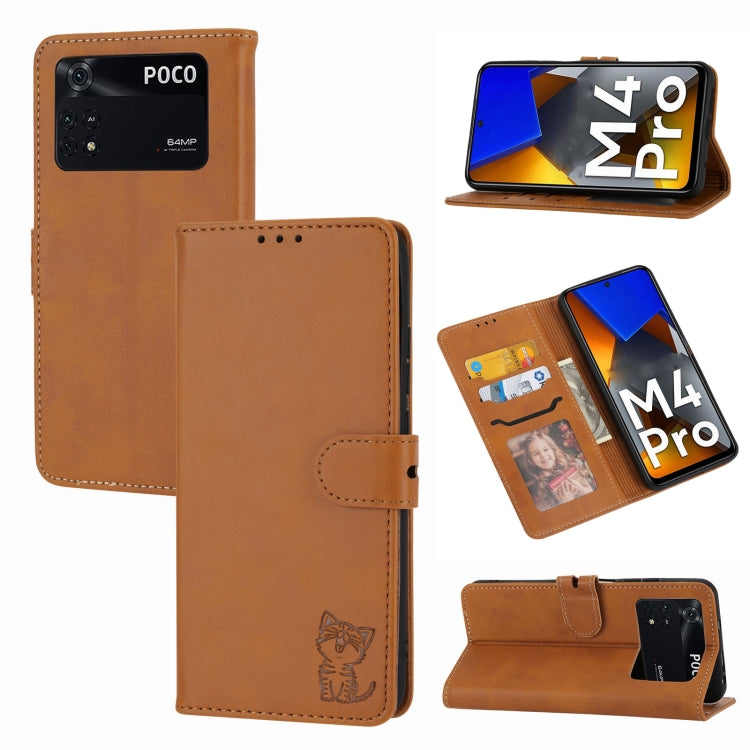 Embossed Happy Cat Pattern Leather Phone Case, For Xiaomi Redmi Note 11 4G Global/11S, For Xiaomi Redmi Note 11 Pro Global, For Samsung Galaxy A23 4G, For Xiaomi Poco M4 Pro