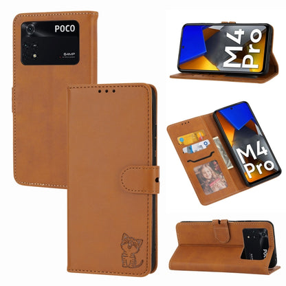 Embossed Happy Cat Pattern Leather Phone Case, For Xiaomi Redmi Note 11 4G Global/11S, For Xiaomi Redmi Note 11 Pro Global, For Samsung Galaxy A23 4G, For Xiaomi Poco M4 Pro