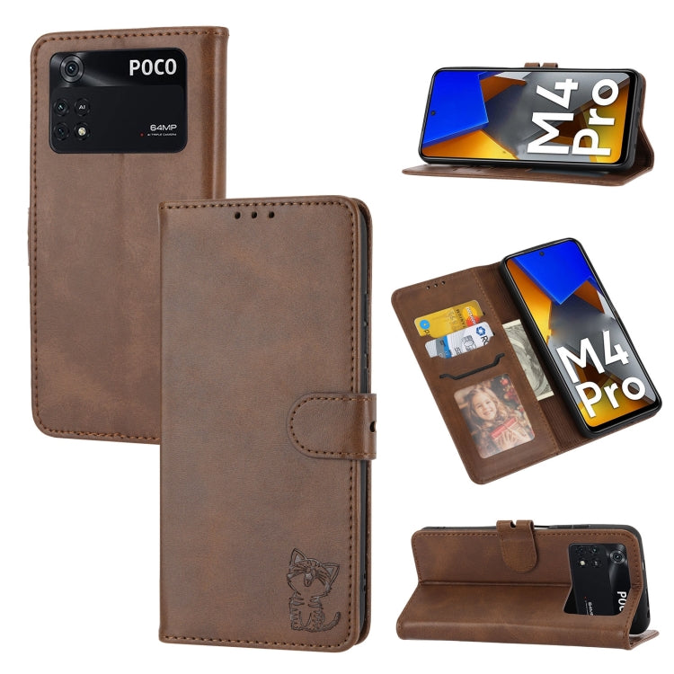 Embossed Happy Cat Pattern Leather Phone Case, For Xiaomi Redmi Note 11 4G Global/11S, For Xiaomi Redmi Note 11 Pro Global, For Samsung Galaxy A23 4G, For Xiaomi Poco M4 Pro