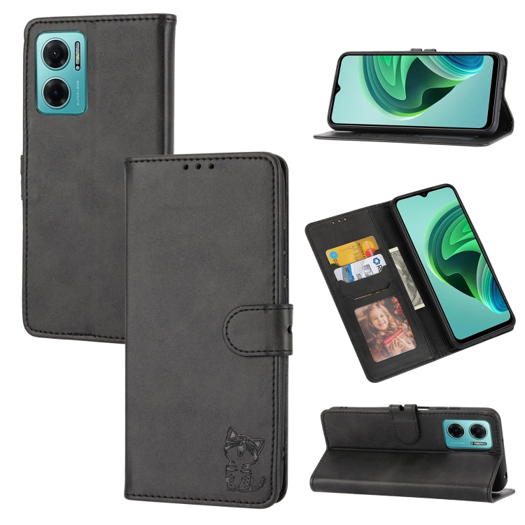 Embossed Happy Cat Pattern Leather Phone Case, For Sony Xperia 1 IV, For Sony Xperia 10 IV, For Xiaomi Redmi Note 11E