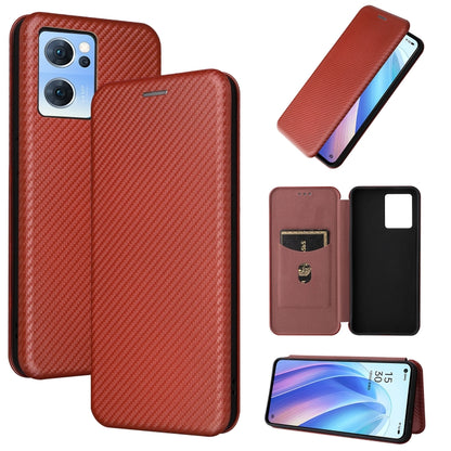 Carbon Fiber Texture Magnetic Leather Phone Case, For OPPO A57 5G, For OPPO Reno7 4G / F21 Pro 4G, For Samsung Galaxy M33 5G, For Sharp Simple Sumaho 6