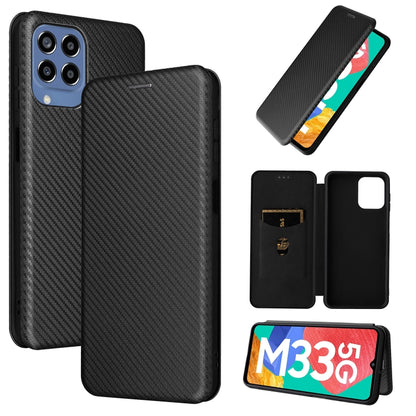 Carbon Fiber Texture Magnetic Leather Phone Case, For OPPO A57 5G, For OPPO Reno7 4G / F21 Pro 4G, For Samsung Galaxy M33 5G, For Sharp Simple Sumaho 6