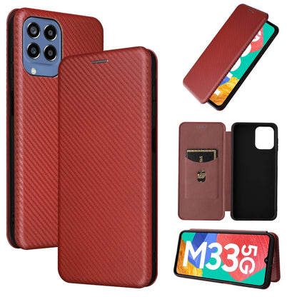 Carbon Fiber Texture Magnetic Leather Phone Case, For OPPO A57 5G, For OPPO Reno7 4G / F21 Pro 4G, For Samsung Galaxy M33 5G, For Sharp Simple Sumaho 6