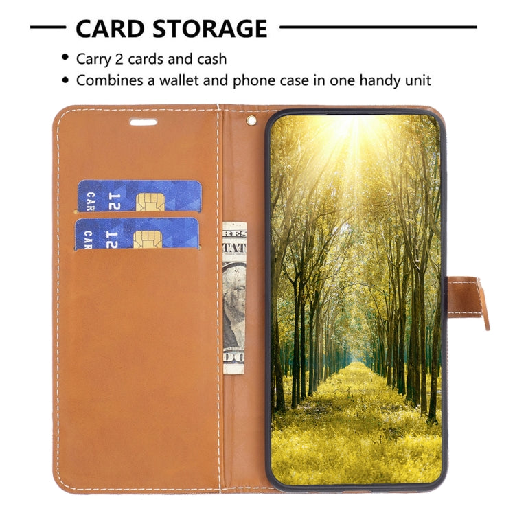 Color Block Denim Texture Leather Phone Case, For Xiaomi 12 Lite