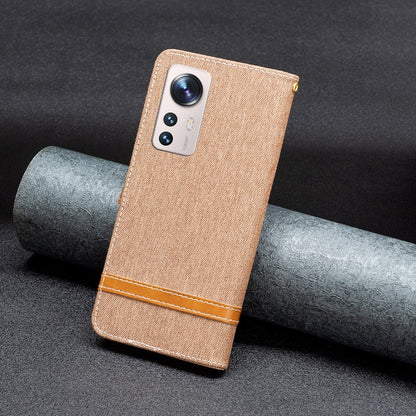 Color Block Denim Texture Leather Phone Case, For Xiaomi 12 Lite