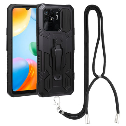 Lanyard Mecha Armor Kickstand PC + TPU Phone Case, For Xiaomi Poco X4 Pro 5G, For Xiaomi Redmi 10C, For Xiaomi Redmi Note 11 Pro Global, For Xiaomi Redmi Note 11S