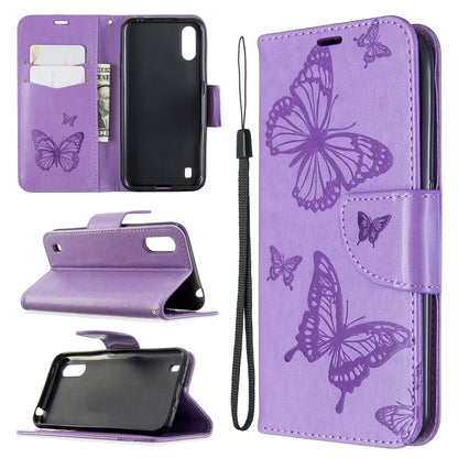 Two Butterflies Embossing Pattern Horizontal Flip Leather Case with Holder & Card Slot & Wallet & Lanyard, For Huawei P40, For Huawei P40 Pro, For Galaxy A01, For Galaxy A21, For Xiaomi Redmi K30