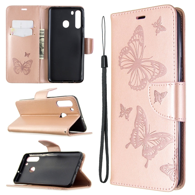 Two Butterflies Embossing Pattern Horizontal Flip Leather Case with Holder & Card Slot & Wallet & Lanyard, For Huawei P40, For Huawei P40 Pro, For Galaxy A01, For Galaxy A21, For Xiaomi Redmi K30