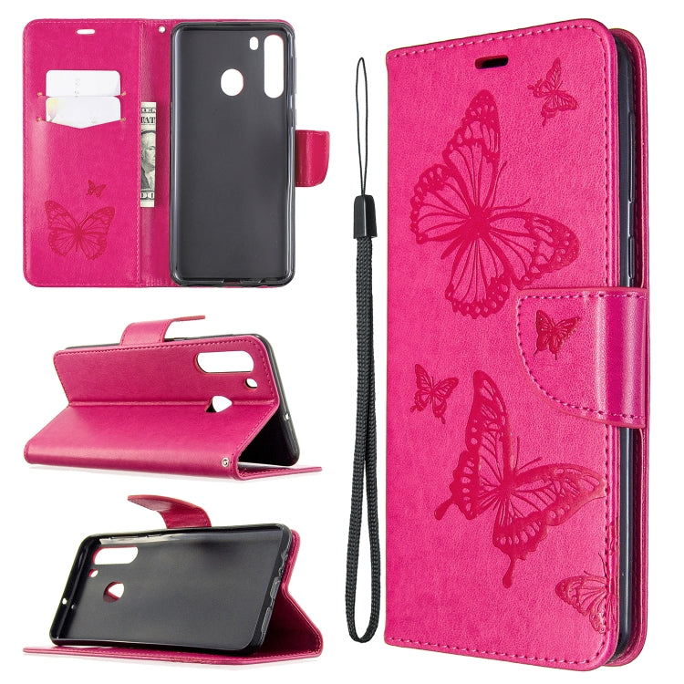 Two Butterflies Embossing Pattern Horizontal Flip Leather Case with Holder & Card Slot & Wallet & Lanyard, For Huawei P40, For Huawei P40 Pro, For Galaxy A01, For Galaxy A21, For Xiaomi Redmi K30
