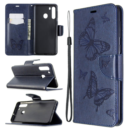 Two Butterflies Embossing Pattern Horizontal Flip Leather Case with Holder & Card Slot & Wallet & Lanyard, For Huawei P40, For Huawei P40 Pro, For Galaxy A01, For Galaxy A21, For Xiaomi Redmi K30