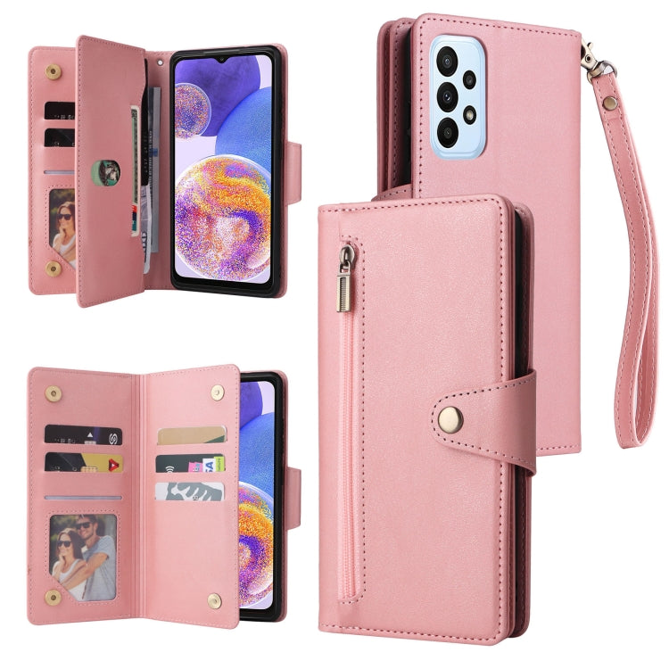 Rivet Buckle 9 Cards Three Fold Leather Phone Case, For OnePlus Nord N10 5G, For Samsung Galaxy Note20, For OnePlus 10 Pro 5G, For Samsung Galaxy A23 4G