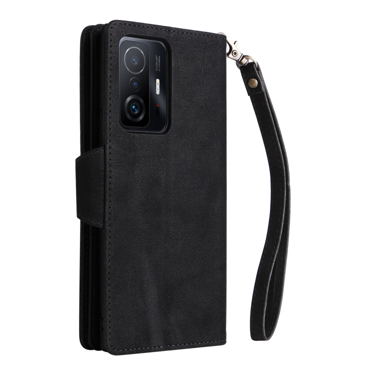 Rivet Buckle 9 Cards Three Fold Leather Phone Case, For Xiaomi 11T