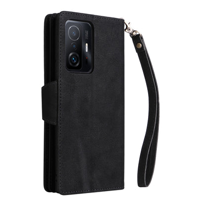 Rivet Buckle 9 Cards Three Fold Leather Phone Case, For Xiaomi 11T