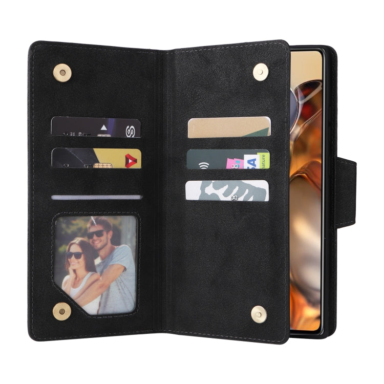 Rivet Buckle 9 Cards Three Fold Leather Phone Case, For Xiaomi 11T