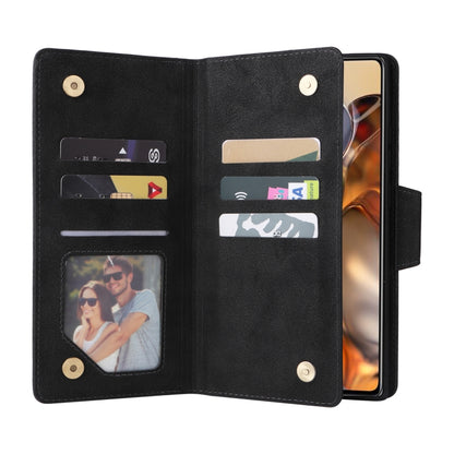 Rivet Buckle 9 Cards Three Fold Leather Phone Case, For Xiaomi 11T