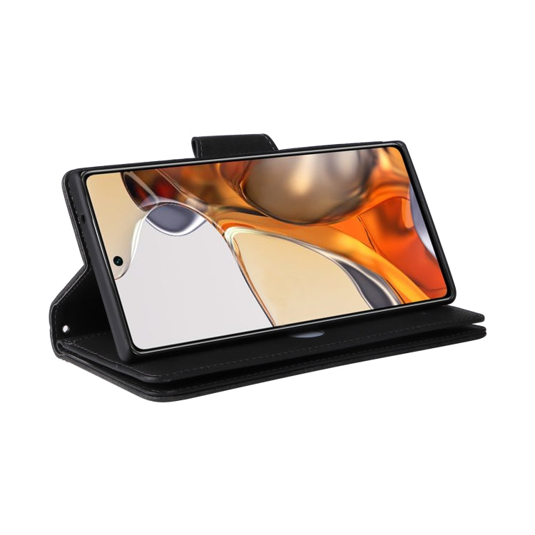 Rivet Buckle 9 Cards Three Fold Leather Phone Case, For Xiaomi 11T