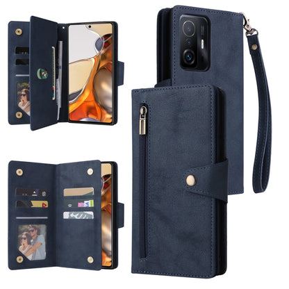 Rivet Buckle 9 Cards Three Fold Leather Phone Case, For Xiaomi 11T