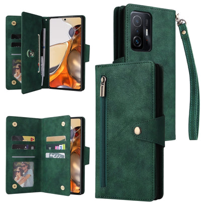 Rivet Buckle 9 Cards Three Fold Leather Phone Case, For Xiaomi 11T