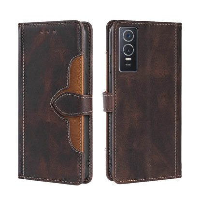 Stitching Skin Feel Magnetic Buckle Horizontal Flip PU Leather Case, For vivo Y76S/Y74S