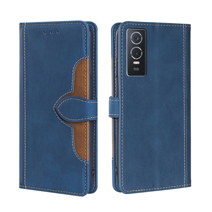 Stitching Skin Feel Magnetic Buckle Horizontal Flip PU Leather Case, For vivo Y76S/Y74S