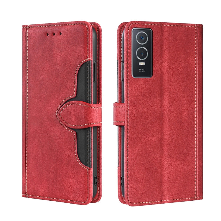 Stitching Skin Feel Magnetic Buckle Horizontal Flip PU Leather Case, For vivo Y76S/Y74S