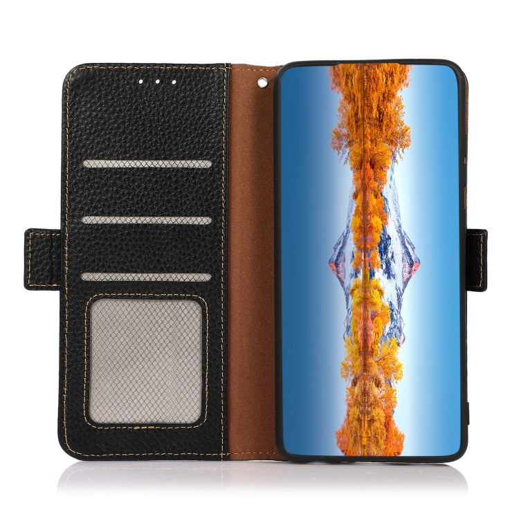 KHAZNEH Litchi Texture RFID Genuine Leather Phone Case, For OnePlus Nord 2T 5G