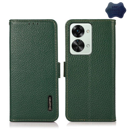 KHAZNEH Litchi Texture RFID Genuine Leather Phone Case, For OnePlus Nord 2T 5G