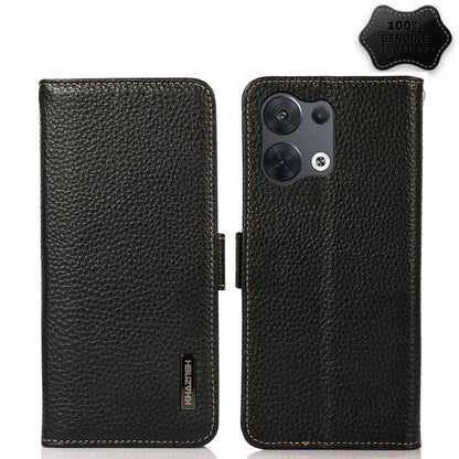 KHAZNEH Side-Magnetic Litchi Genuine Leather RFID Phone Case, For OPPO Reno8 5G, For OPPO Reno8 Pro 5G, For OPPO Reno8 Pro+ 5G, For Huawei nova Y70 Plus