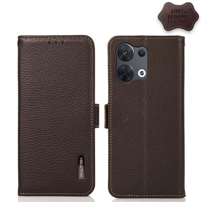 KHAZNEH Side-Magnetic Litchi Genuine Leather RFID Phone Case, For OPPO Reno8 5G, For OPPO Reno8 Pro 5G, For OPPO Reno8 Pro+ 5G, For Huawei nova Y70 Plus