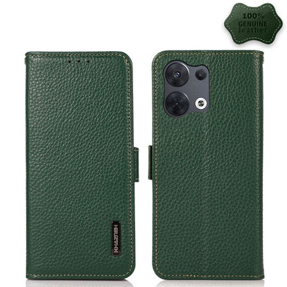 KHAZNEH Side-Magnetic Litchi Genuine Leather RFID Phone Case, For OPPO Reno8 5G, For OPPO Reno8 Pro 5G, For OPPO Reno8 Pro+ 5G, For Huawei nova Y70 Plus