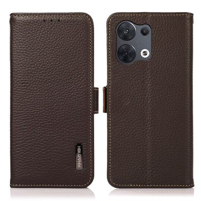 KHAZNEH Side-Magnetic Litchi Genuine Leather RFID Phone Case, For OPPO Reno8 5G, For OPPO Reno8 Pro 5G, For OPPO Reno8 Pro+ 5G, For Huawei nova Y70 Plus