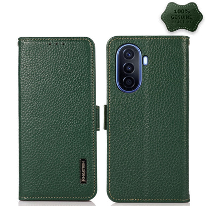 KHAZNEH Side-Magnetic Litchi Genuine Leather RFID Phone Case, For OPPO Reno8 5G, For OPPO Reno8 Pro 5G, For OPPO Reno8 Pro+ 5G, For Huawei nova Y70 Plus