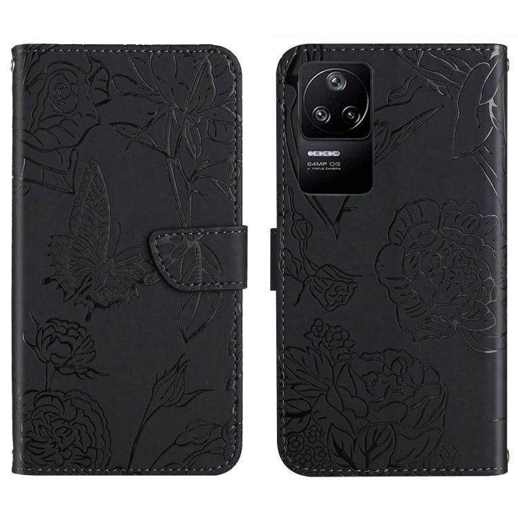 Skin Feel Butterfly Peony Embossed Leather Phone Case, For Xiaomi Poco F4 5G, For Xiaomi Poco X4 GT