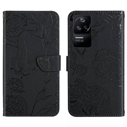 Skin Feel Butterfly Peony Embossed Leather Phone Case, For Xiaomi Poco F4 5G, For Xiaomi Poco X4 GT