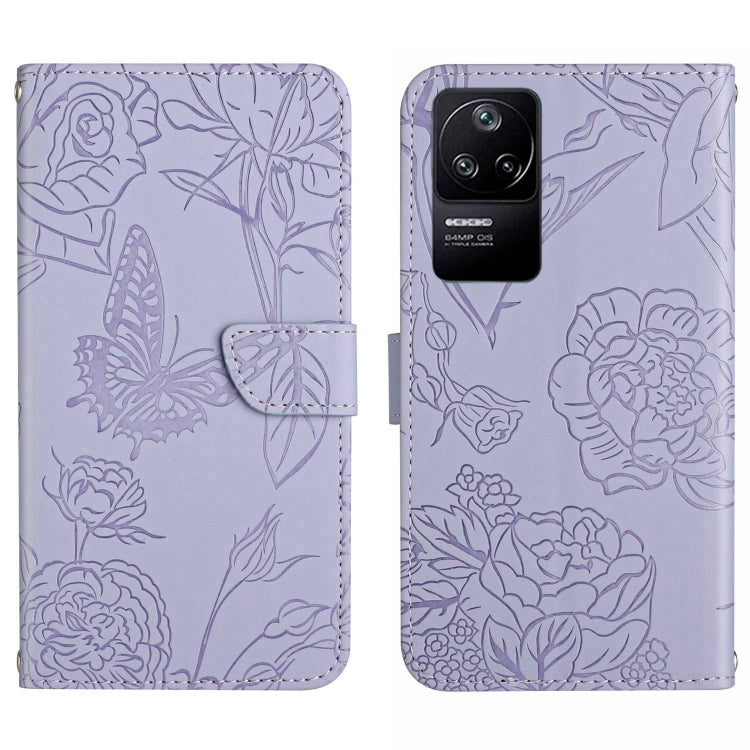 Skin Feel Butterfly Peony Embossed Leather Phone Case, For Xiaomi Poco F4 5G, For Xiaomi Poco X4 GT