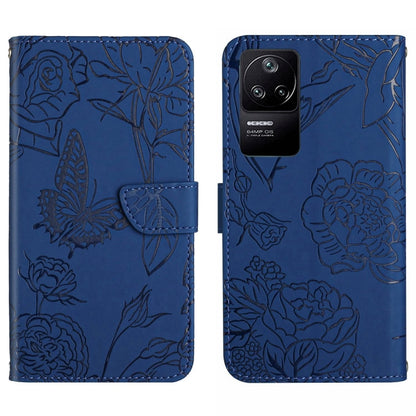 Skin Feel Butterfly Peony Embossed Leather Phone Case, For Xiaomi Poco F4 5G, For Xiaomi Poco X4 GT