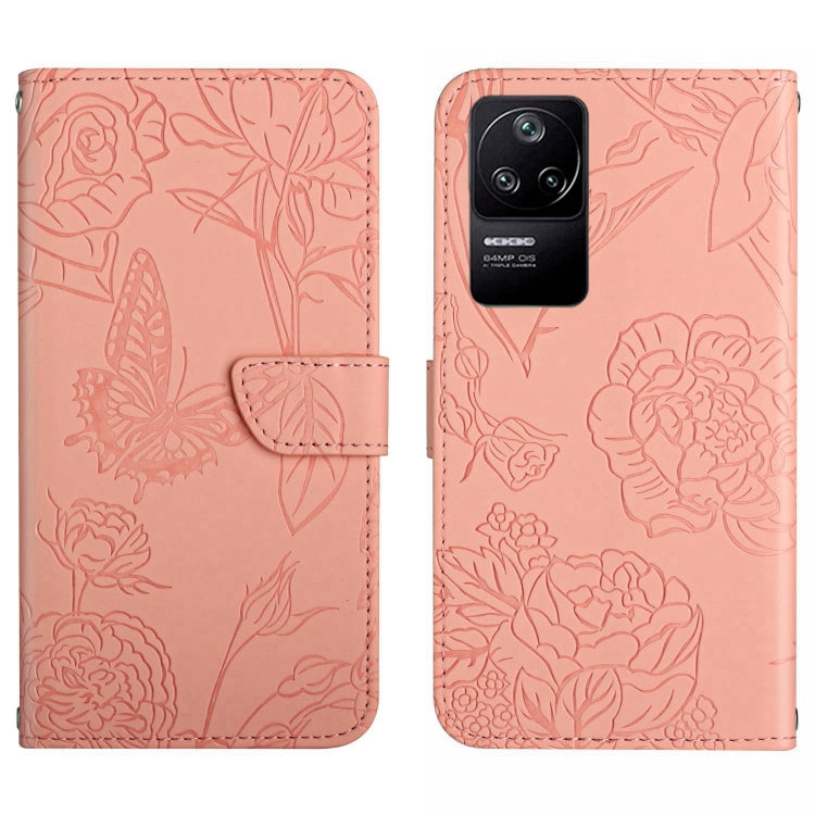 Skin Feel Butterfly Peony Embossed Leather Phone Case, For Xiaomi Poco F4 5G, For Xiaomi Poco X4 GT