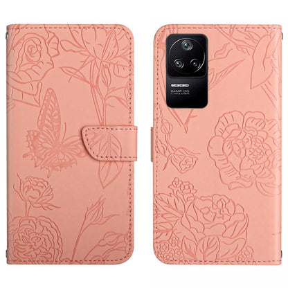 Skin Feel Butterfly Peony Embossed Leather Phone Case, For Xiaomi Poco F4 5G, For Xiaomi Poco X4 GT