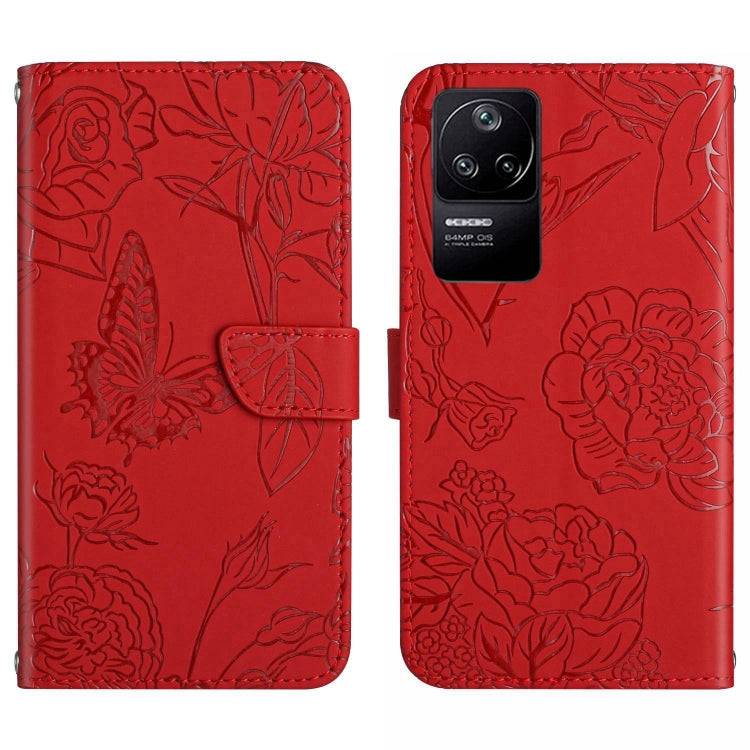 Skin Feel Butterfly Peony Embossed Leather Phone Case, For Xiaomi Poco F4 5G, For Xiaomi Poco X4 GT