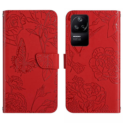 Skin Feel Butterfly Peony Embossed Leather Phone Case, For Xiaomi Poco F4 5G, For Xiaomi Poco X4 GT