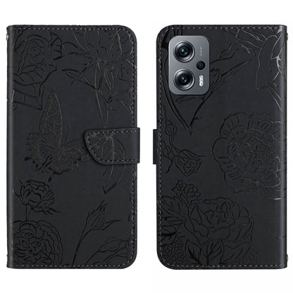 Skin Feel Butterfly Peony Embossed Leather Phone Case, For Xiaomi Poco F4 5G, For Xiaomi Poco X4 GT