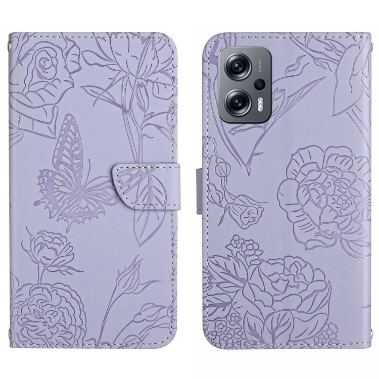 Skin Feel Butterfly Peony Embossed Leather Phone Case, For Xiaomi Poco F4 5G, For Xiaomi Poco X4 GT